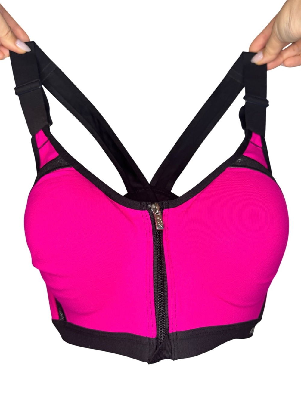 🟢3/$25 Victoria Secret Pink Sports Bra Front Zip Adjustable Straps Reflective